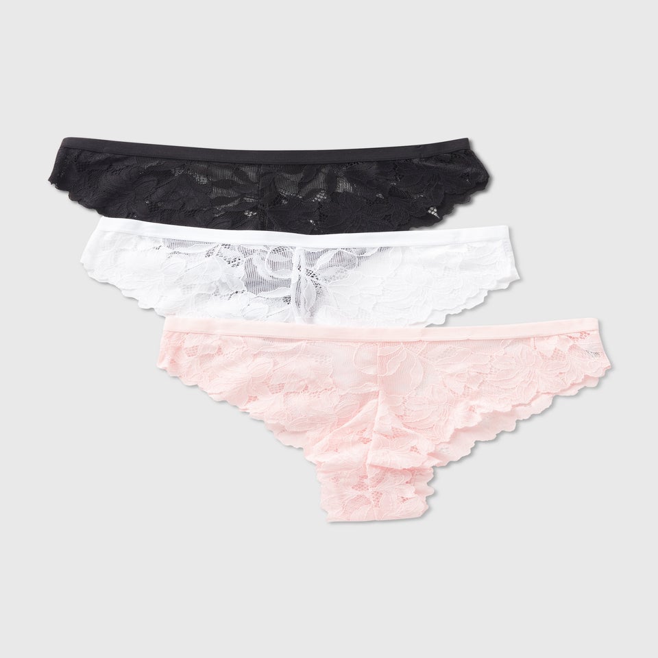 3 Pack Pink Lace Brazilian Knickers