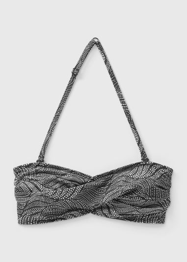 Black Spot Print Twist Bikini Top