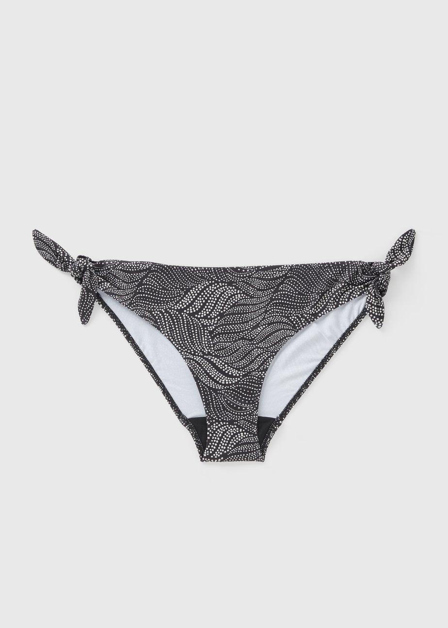 Black Spot Print Twist Bikini Bottoms