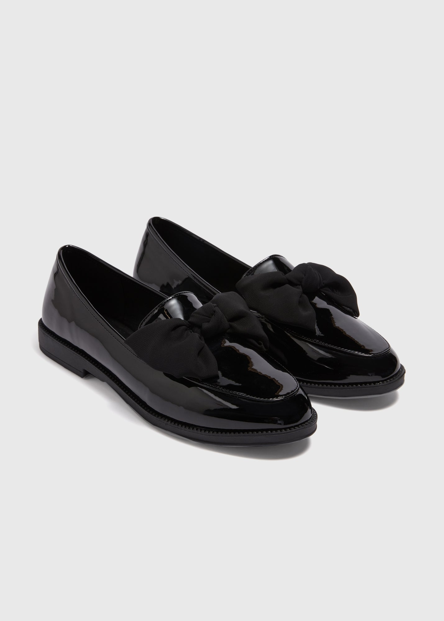 Black Patent Bow Loafers - Matalan