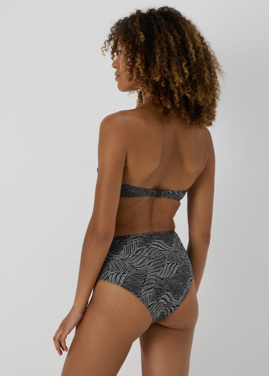 Black Leaf Print High Waisted Bikini Bottoms