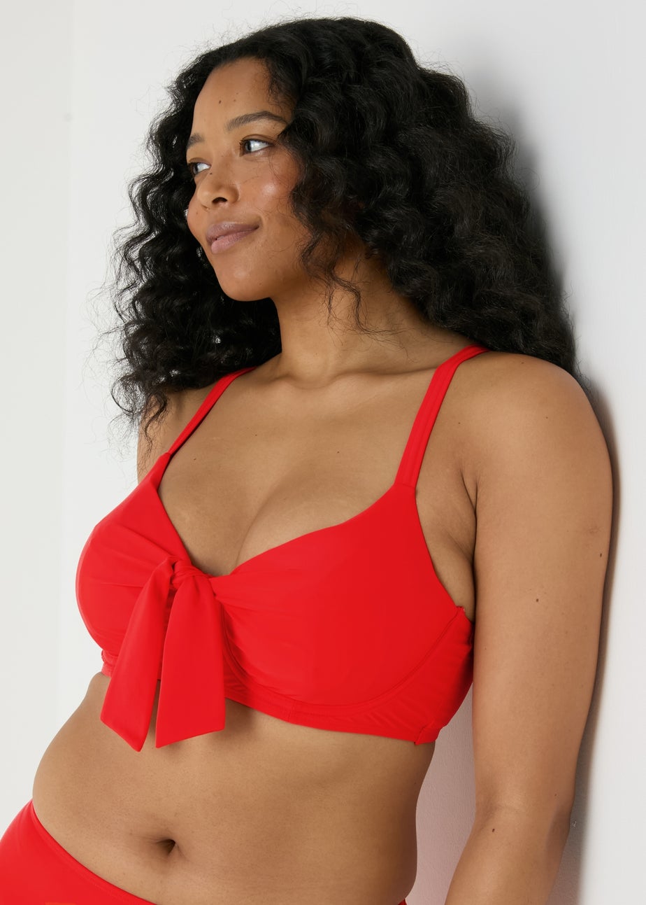 Red Tie Front Bikini Top