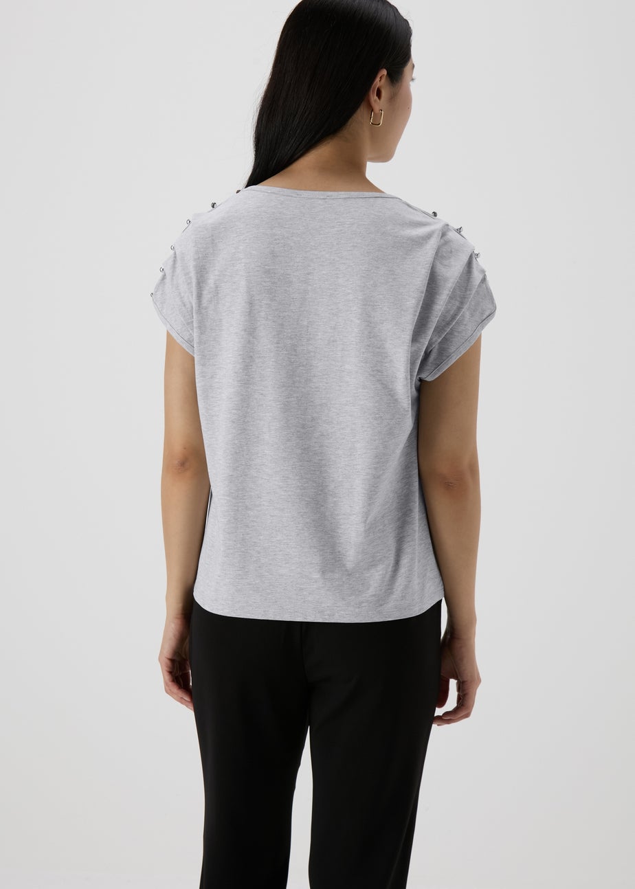 Et Vous Grey Stud Shoulder T-Shirt