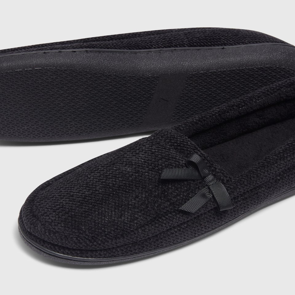Black Full Velour Slippers