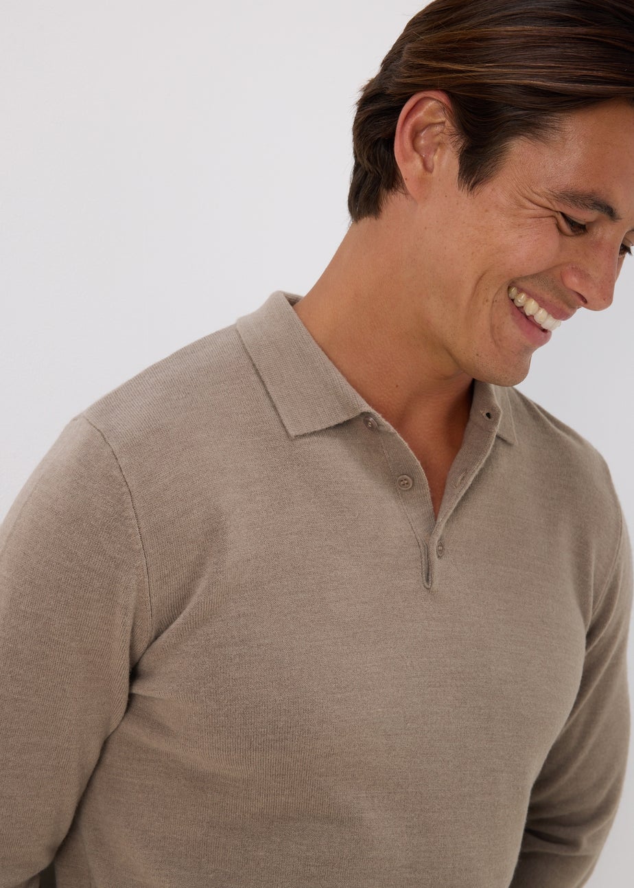 Taupe Knitted Polo Shirt