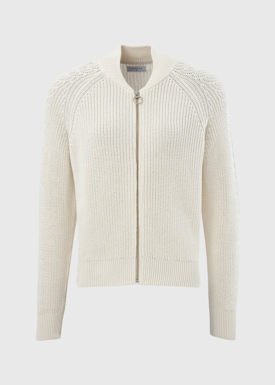 Cream Knitted Bomber Cardigan