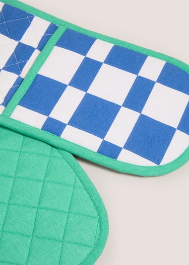 Blue Checkerboard Oven Gloves (18x92cm)