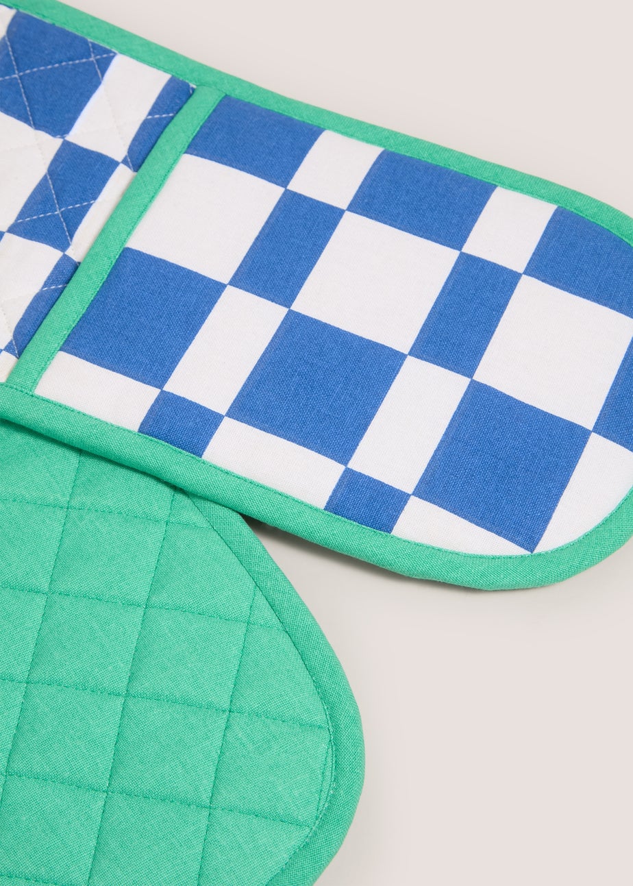 Blue Checkerboard Oven Gloves (18x92cm)