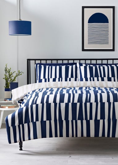 Navy Linear Geometric Pattern Duvet Set