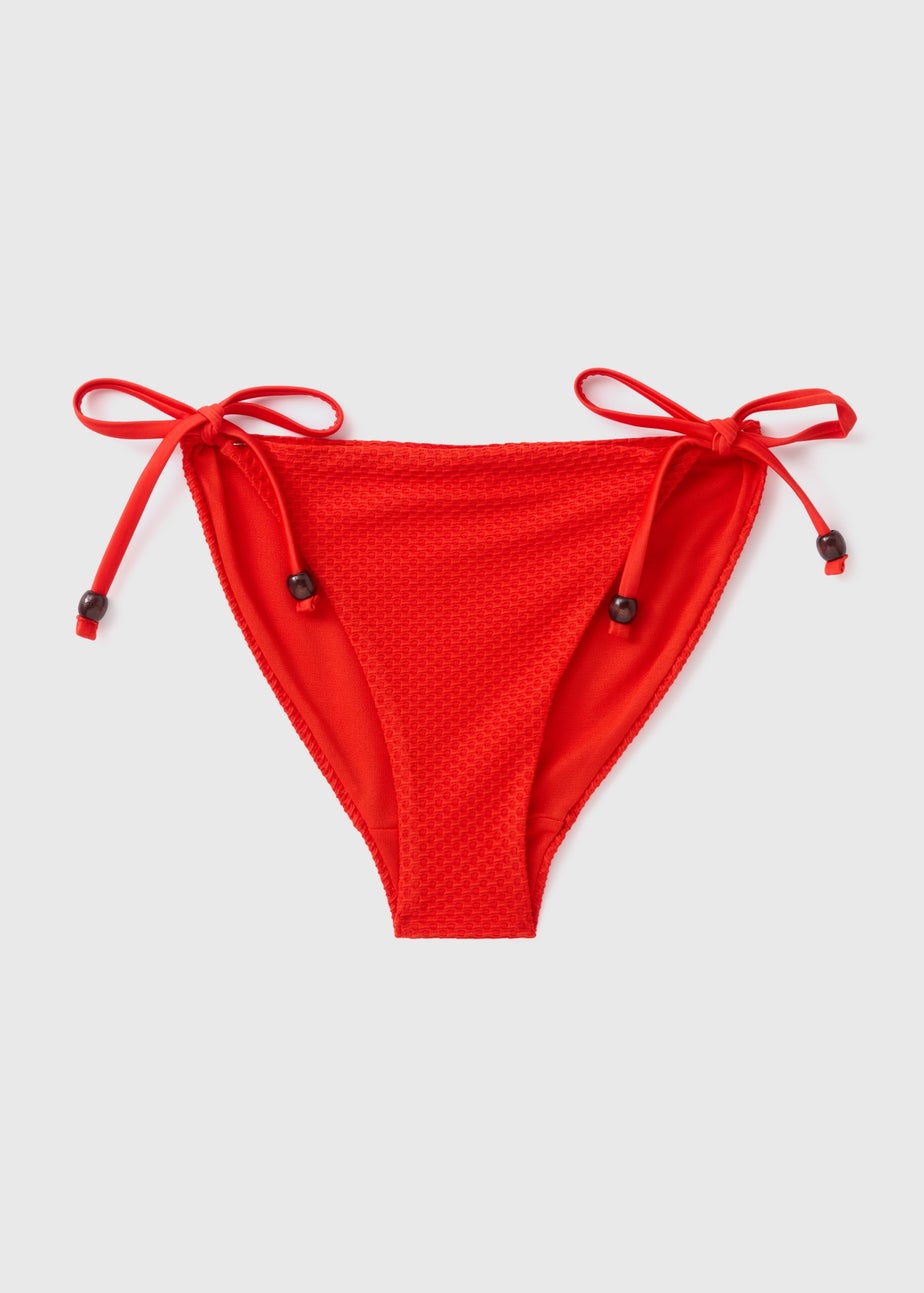Red Textured Tie Side Bikini Briefs
