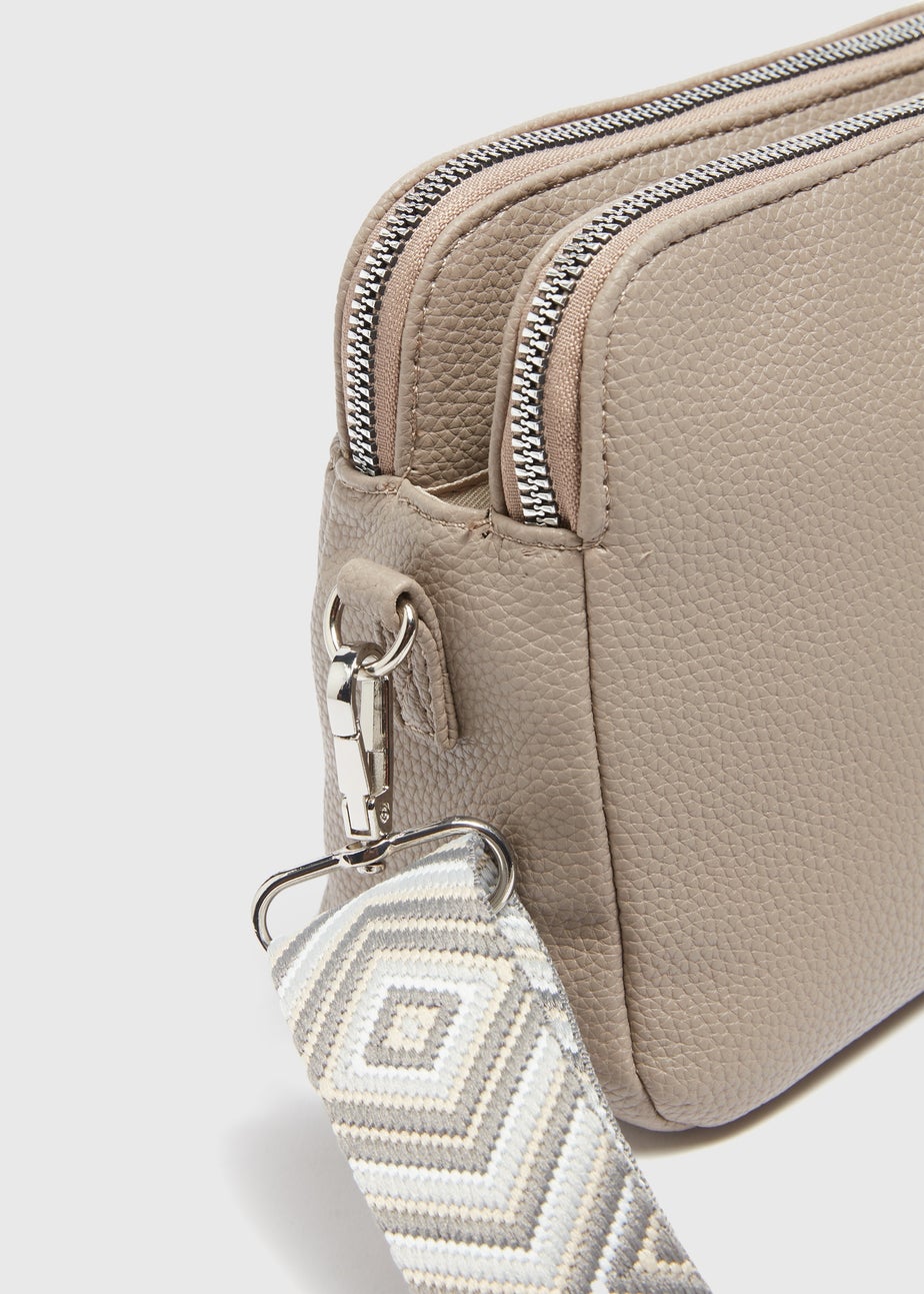 Taupe Faux Leather Cross Body Bag