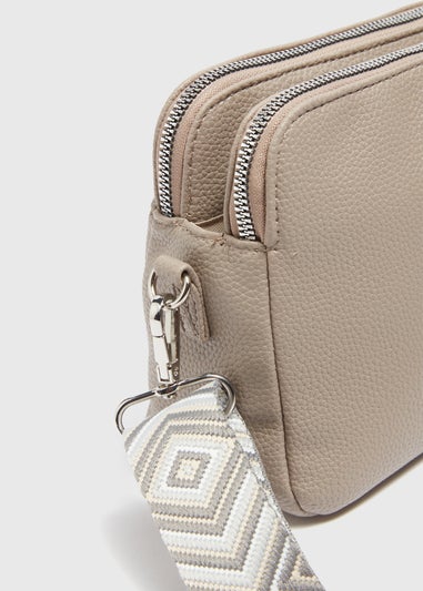 Taupe Faux Leather Cross Body Bag