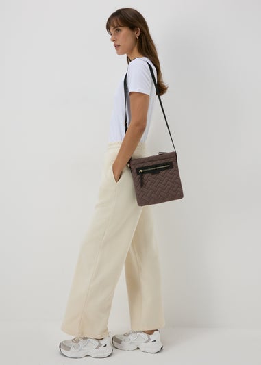 Mink Nylon Textured Crossbody Messenger Bag