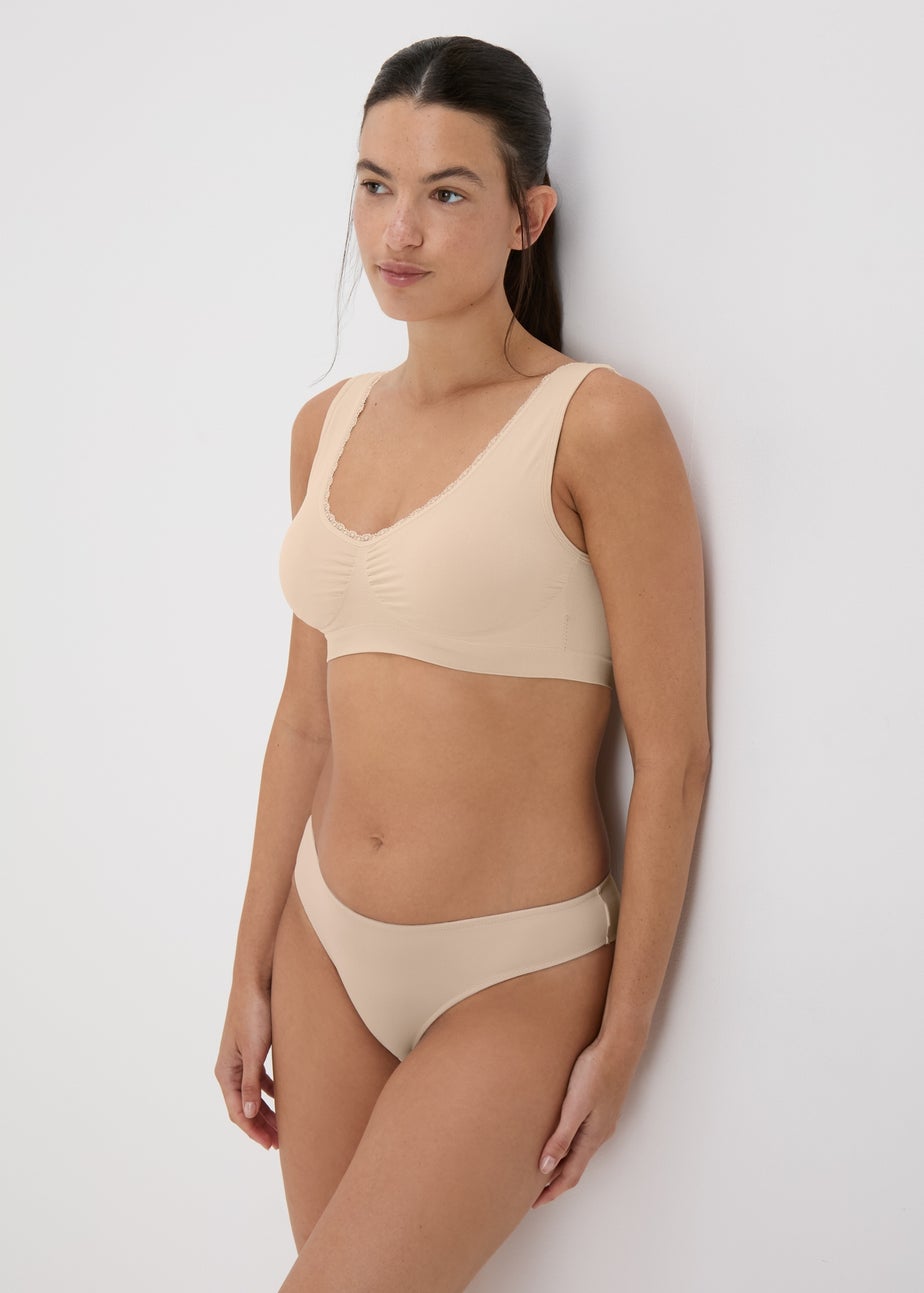 Nude Padded Lace Trim Seamless Crop Top