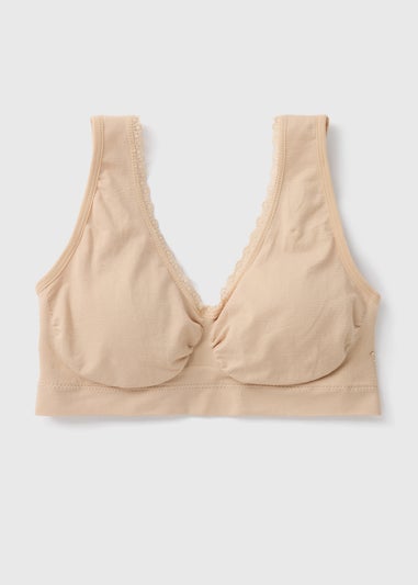 Nude Padded Lace Trim Seamless Crop Top