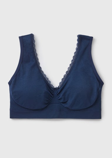 Navy Seamless Padded Lace Trim Crop Top