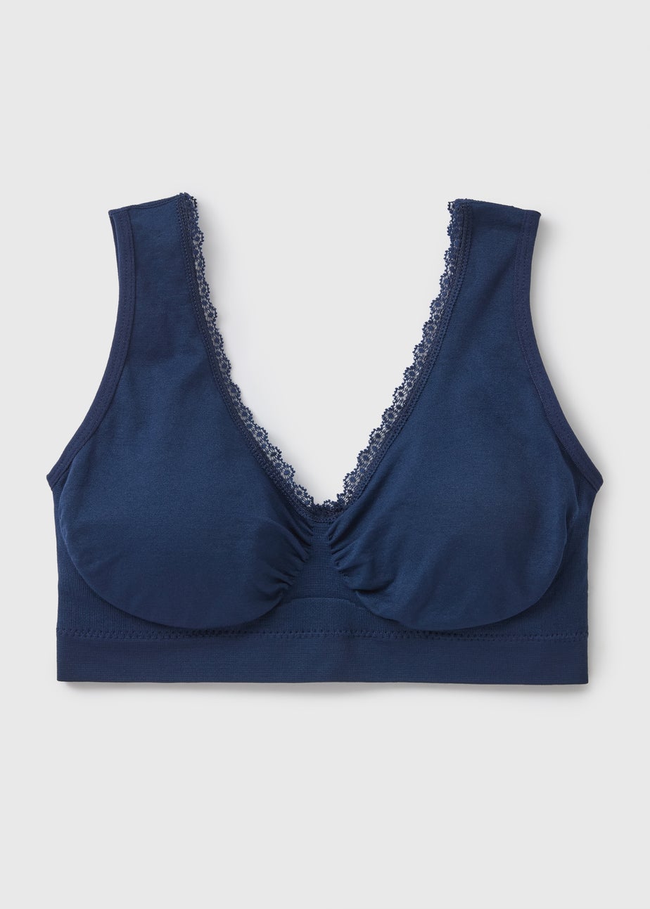 Navy Seamless Padded Lace Trim Crop Top