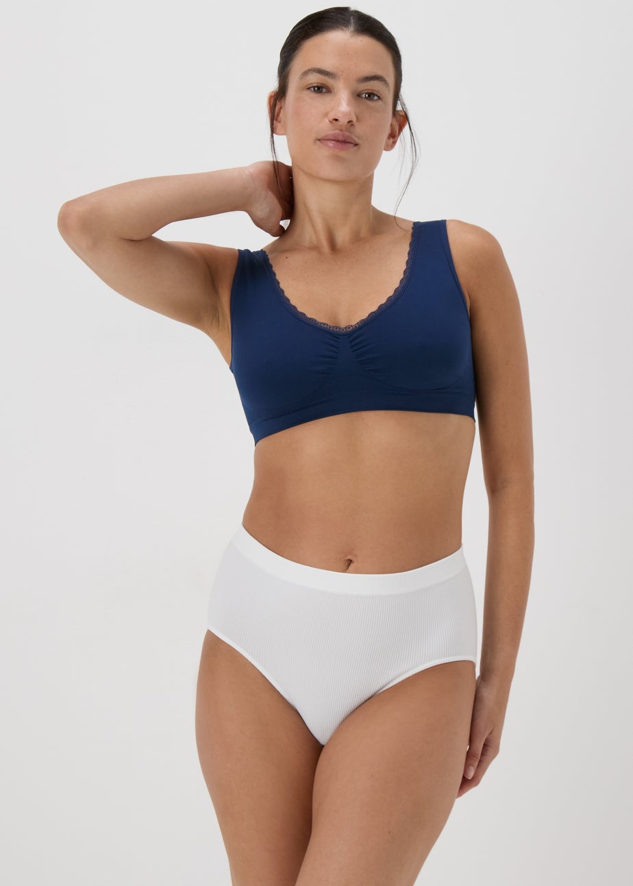 Navy Seamless Padded Lace Trim Crop Top