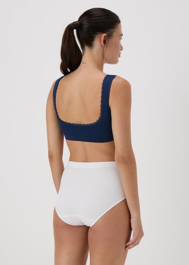 Navy Seamless Padded Lace Trim Crop Top