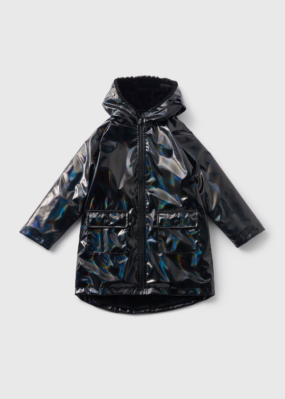 Girls Showerproof Black Iridescent Rain Mac (7-15yrs)