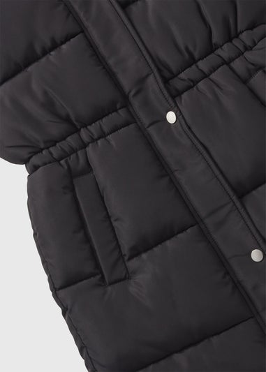 Girls Showerproof Black Longline Padded Gilet (7-15yrs)
