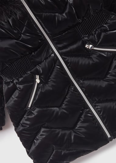 Girls Black Showerproof Quilted Coat (1-7yrs)