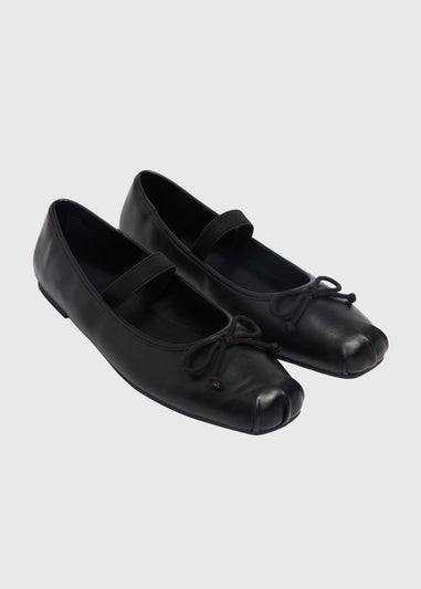 Black Square Toe Bow Ballet Flats