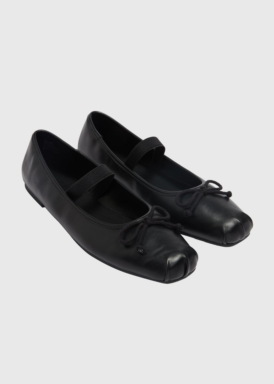 Black Square Toe Bow Ballet Flats