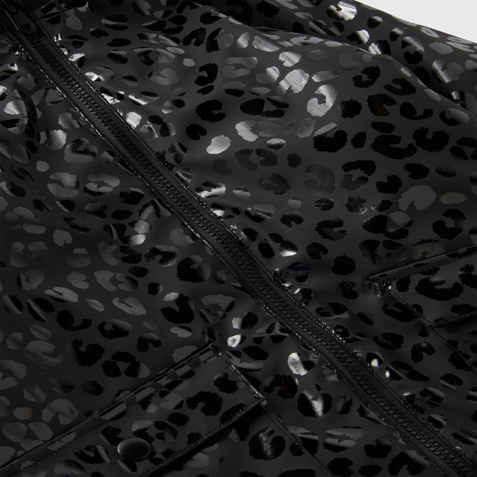 Girls Black Leopard Print Fur Lined Showerproof Mac (1-7yrs)