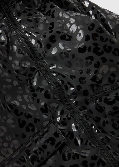 Girls Black Leopard Print Fur Lined Showerproof Mac (1-7yrs)