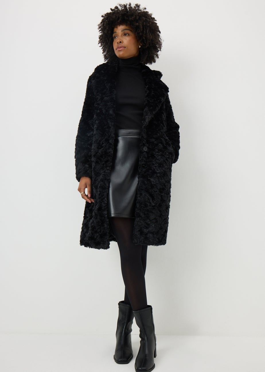 Black Faux Fur Long Coat