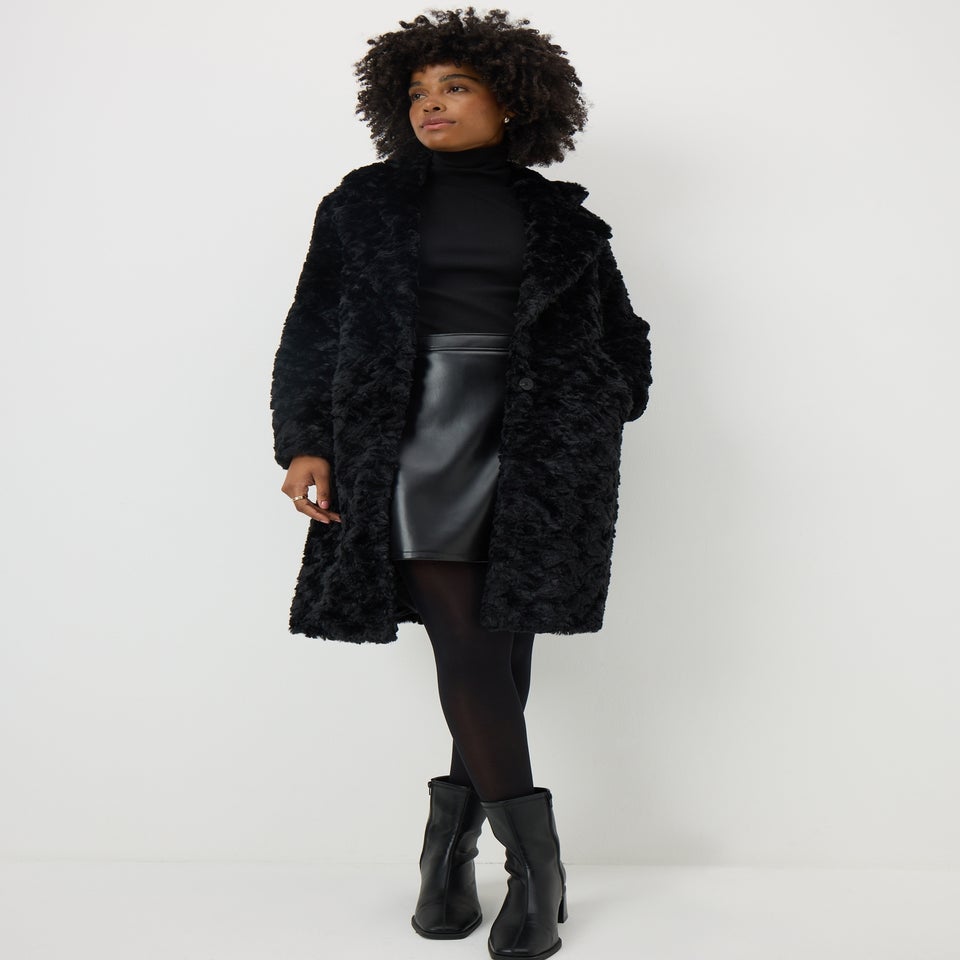 Black Faux Fur Long Coat