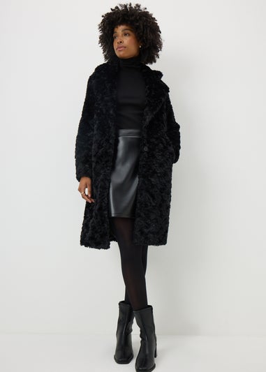 Black Faux Fur Long Coat