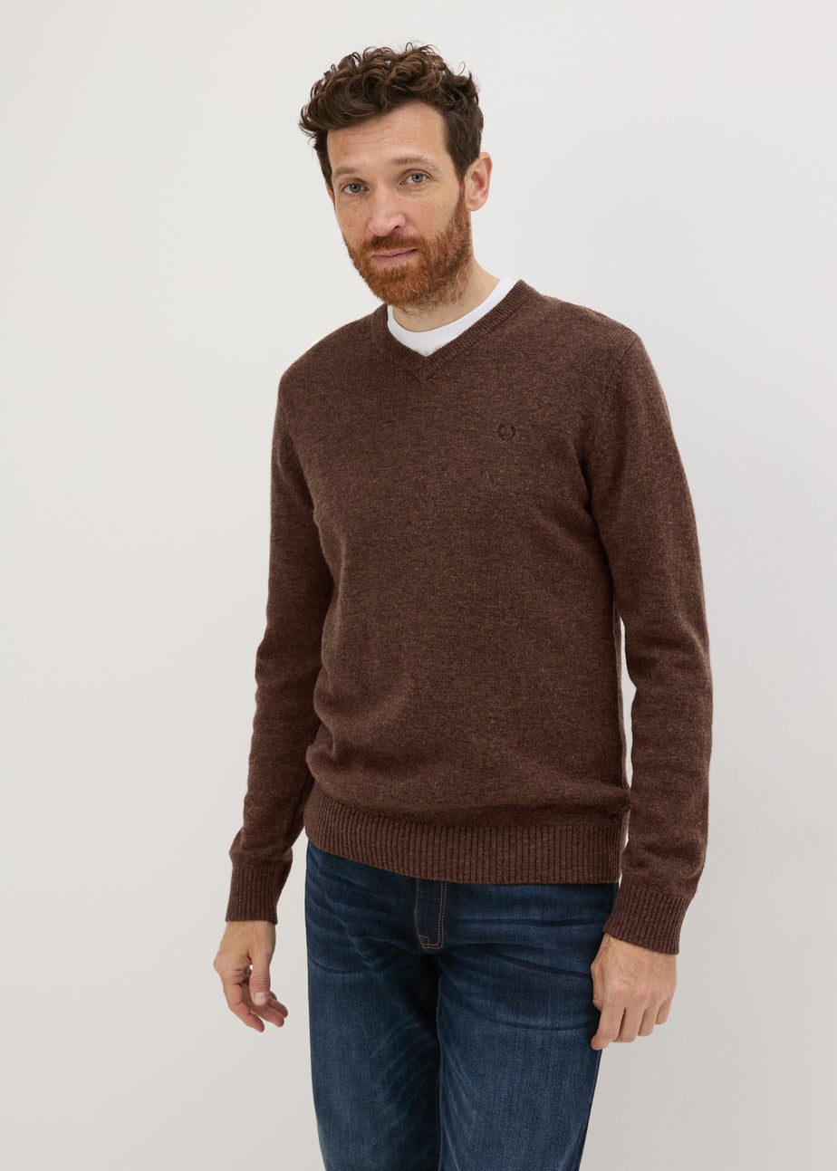 Lincoln Brown Lambswool V Neck Jumper