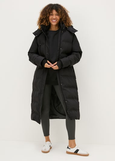 Black Technical Rubberised Long Padded Coat