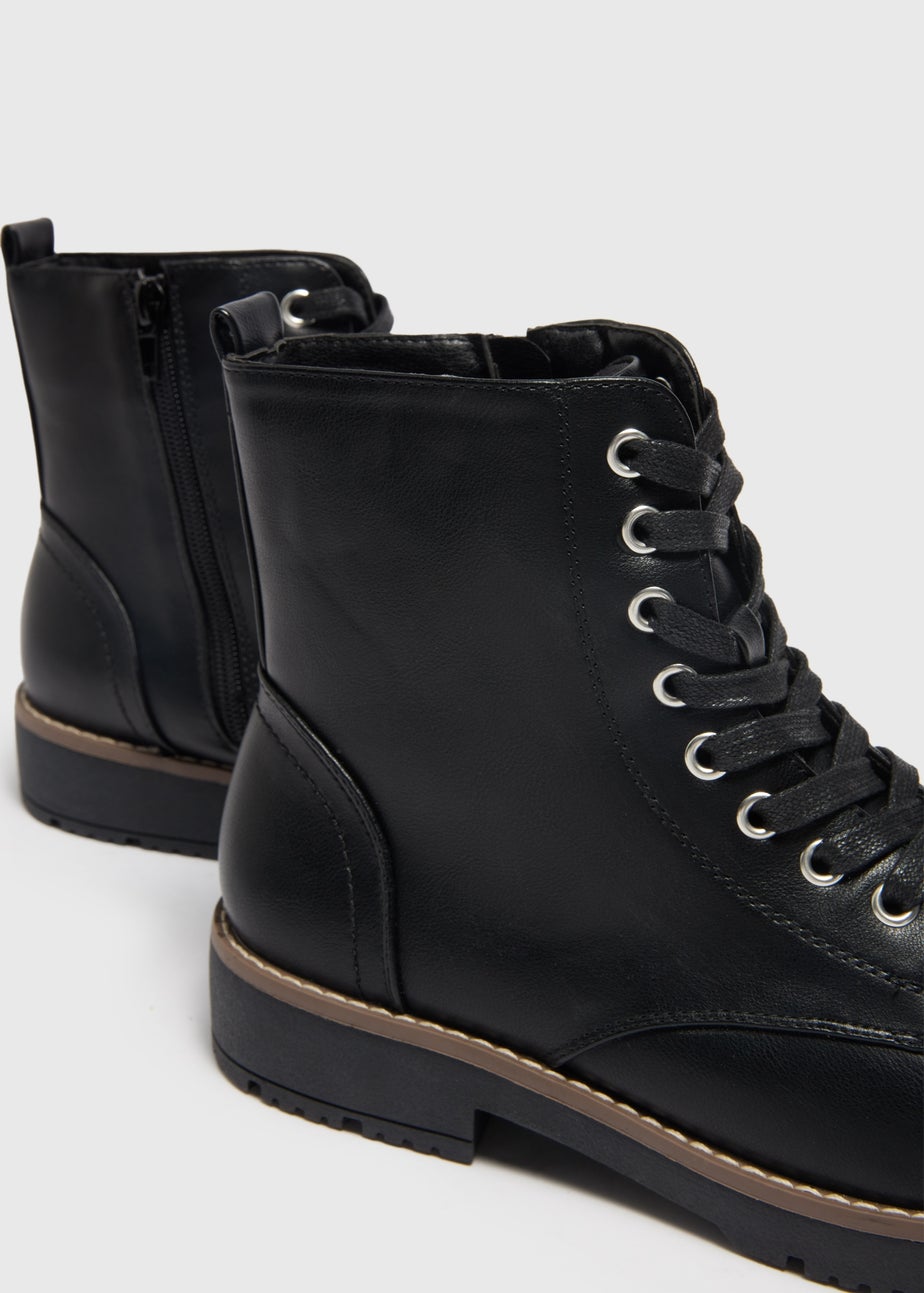 Soleflex Black Lace Up Biker Boots