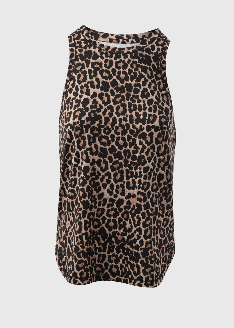 Souluxe Brown Animal Print High Neck Vest Top