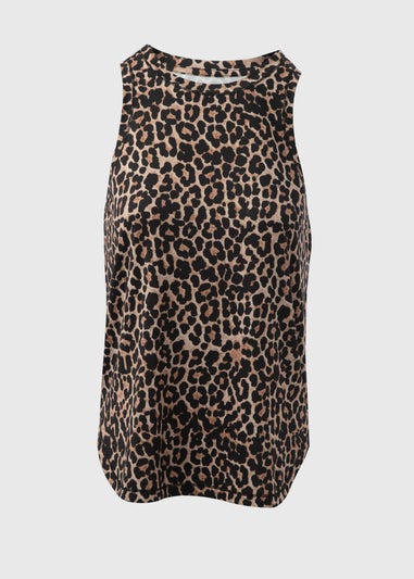 Souluxe Brown Animal Print High Neck Vest Top