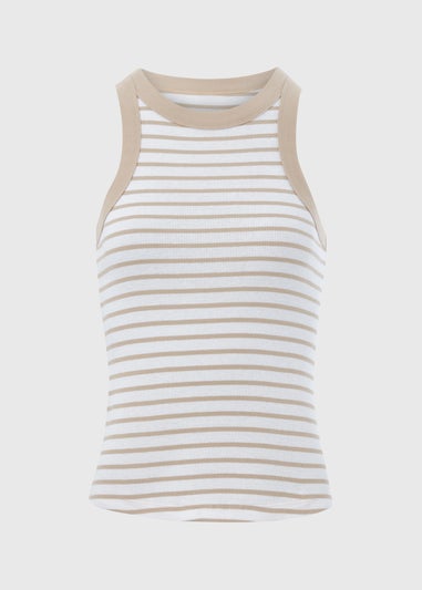 Beige Stipe Ribbed Vest
