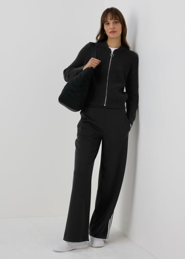 Black Knitted Bomber Jacket