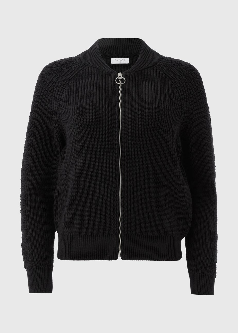 Black Knitted Bomber Jacket