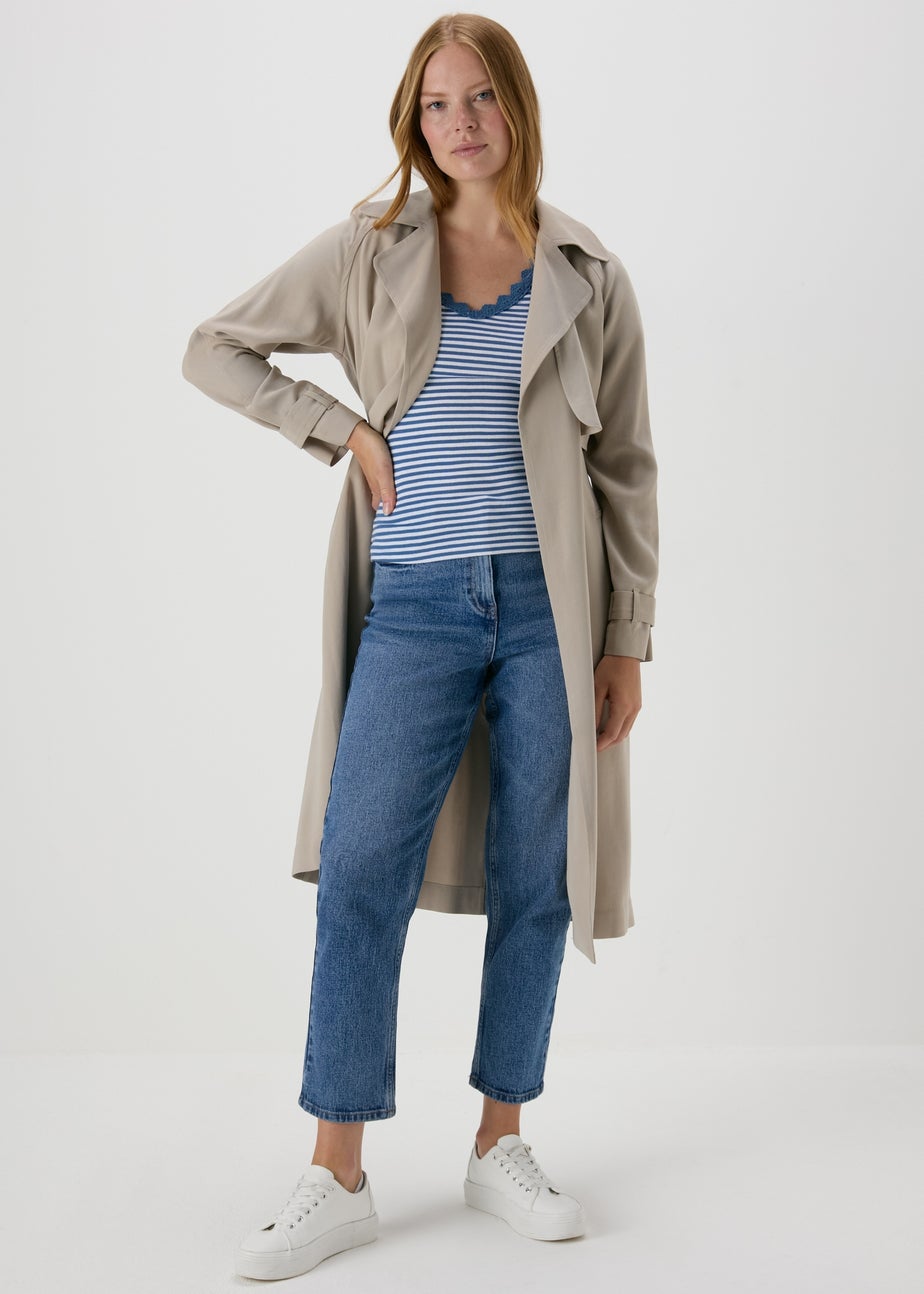 Blue Stripe Lace Detail T-Shirt