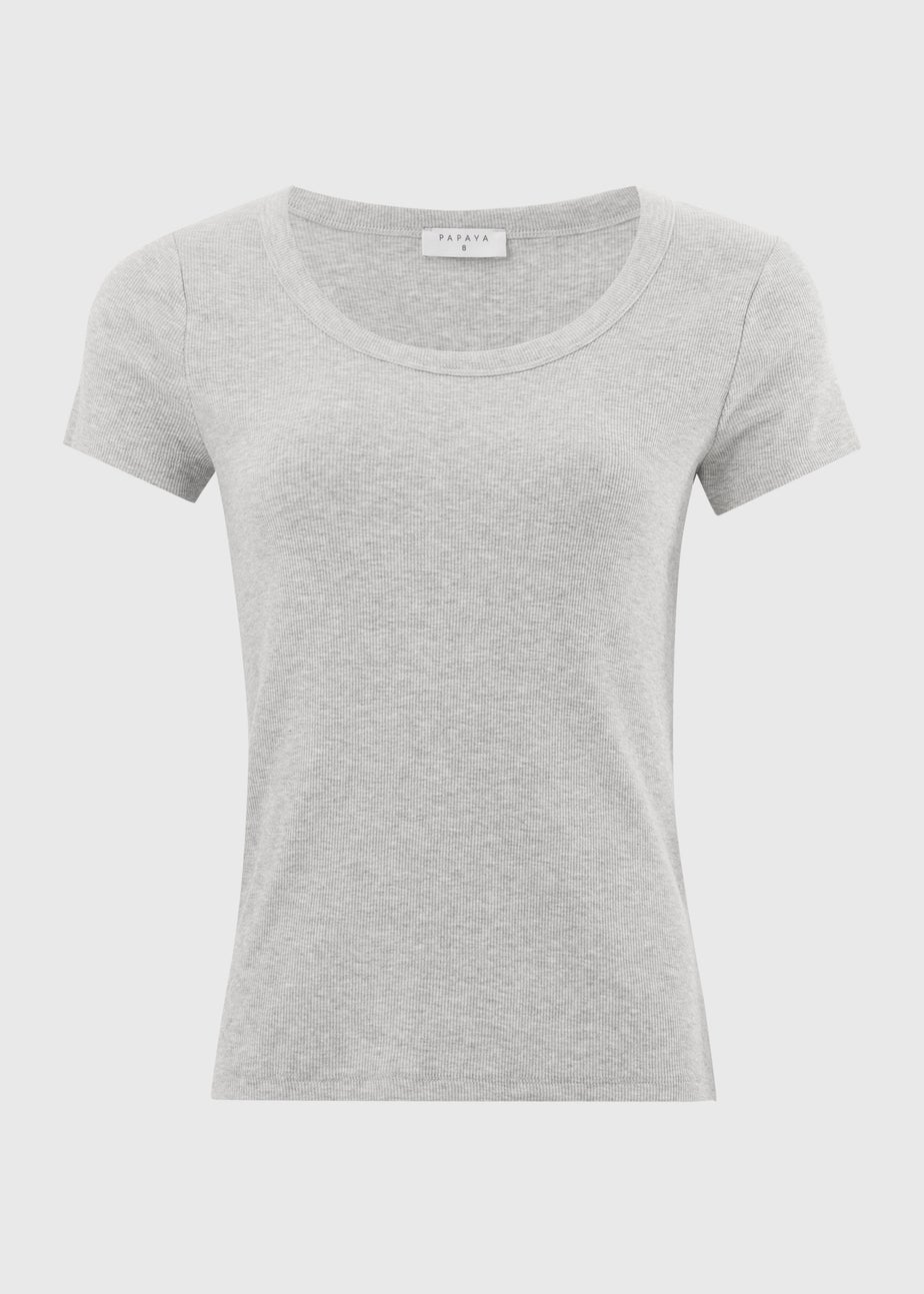 Grey Ribbed Scoop Neck T-Shirt