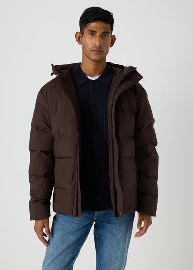 Brown Mid Length Showerproof Puffer Coat