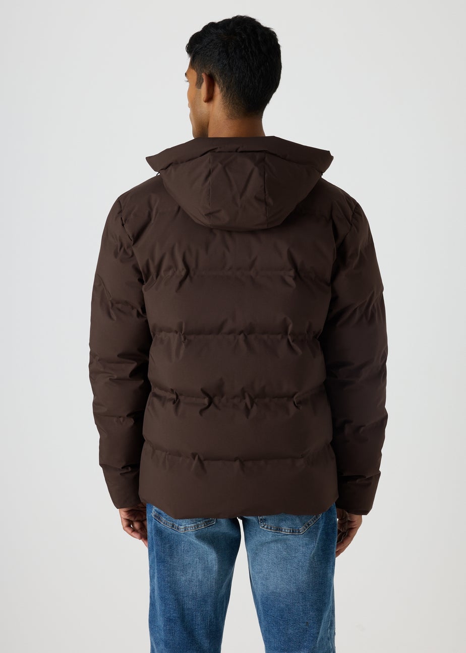 Brown Mid Length Showerproof Puffer Coat