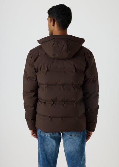 Brown Mid Length Showerproof Puffer Coat