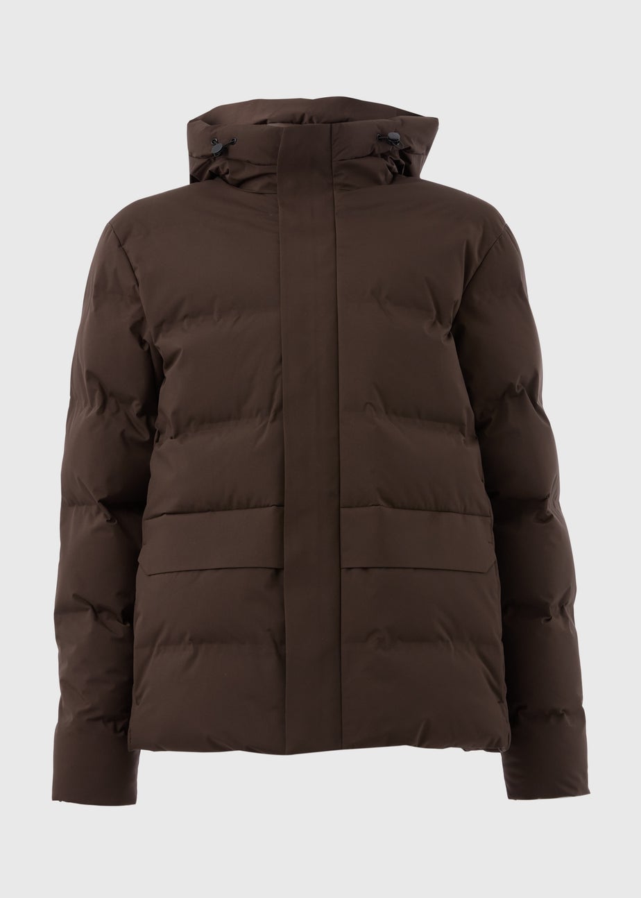 Brown Mid Length Showerproof Puffer Coat