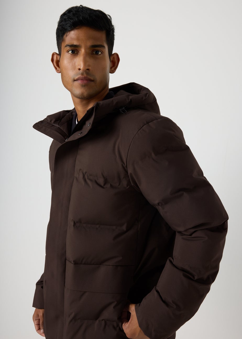 Brown Mid Length Showerproof Puffer Coat