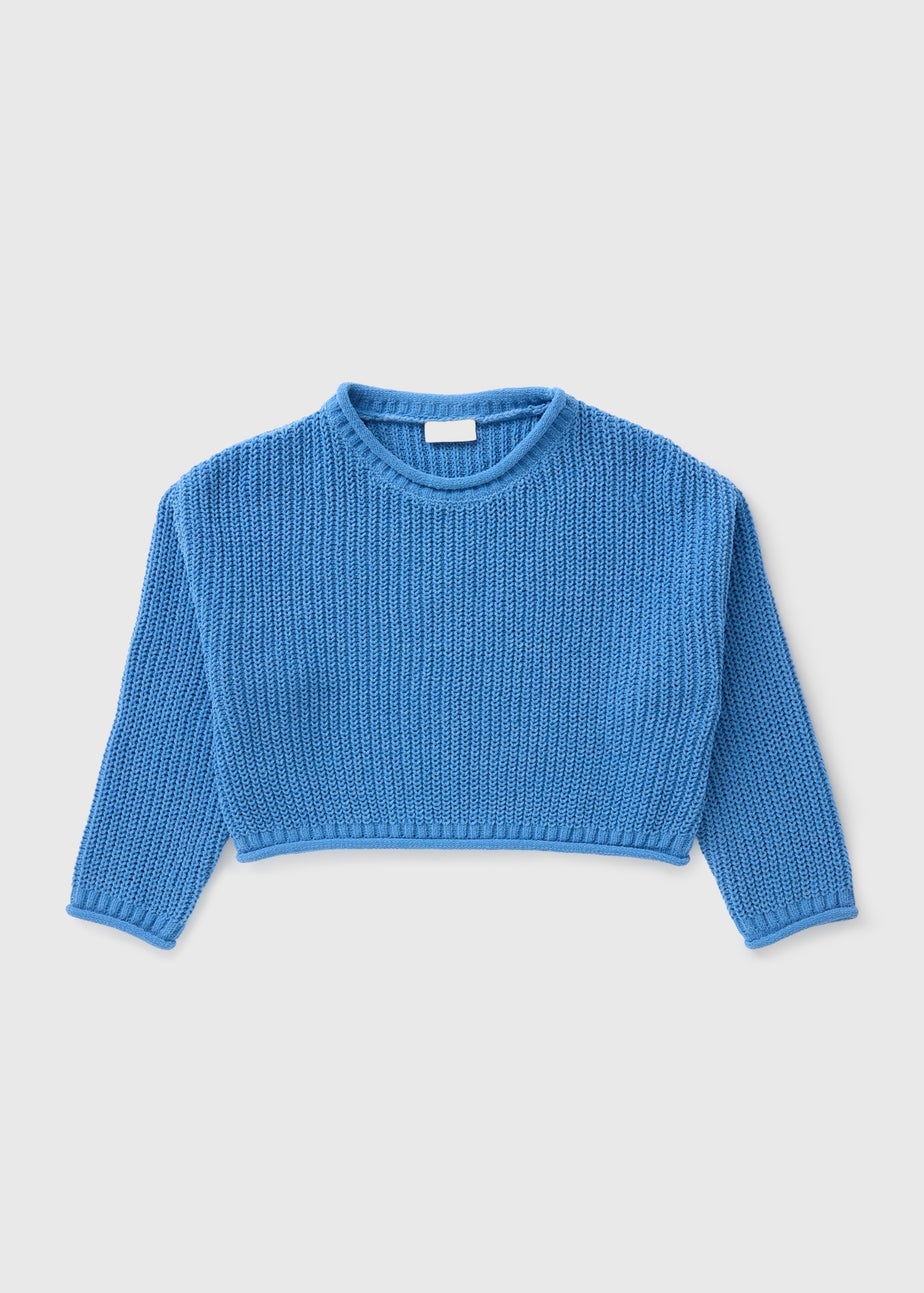 Girls Blue Knit Crop Jumper (7-15yrs)