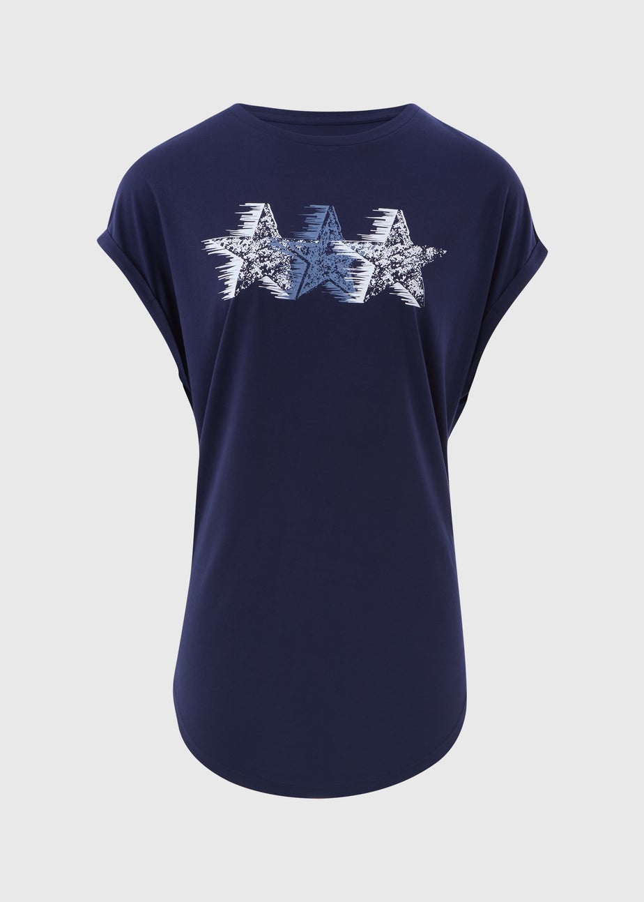 Navy Star Graphic Longline T-Shirt